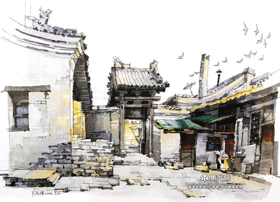 夏克梁马克笔手绘之中国古建筑