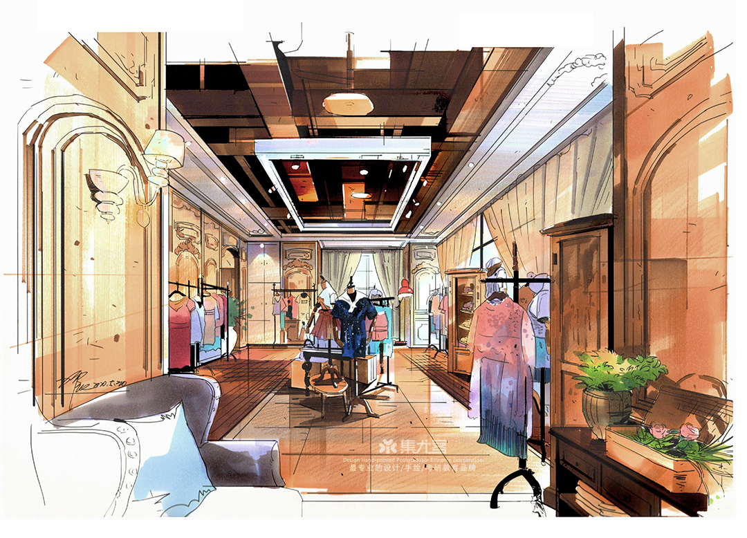 丁震商业空间手绘表现作品欣赏