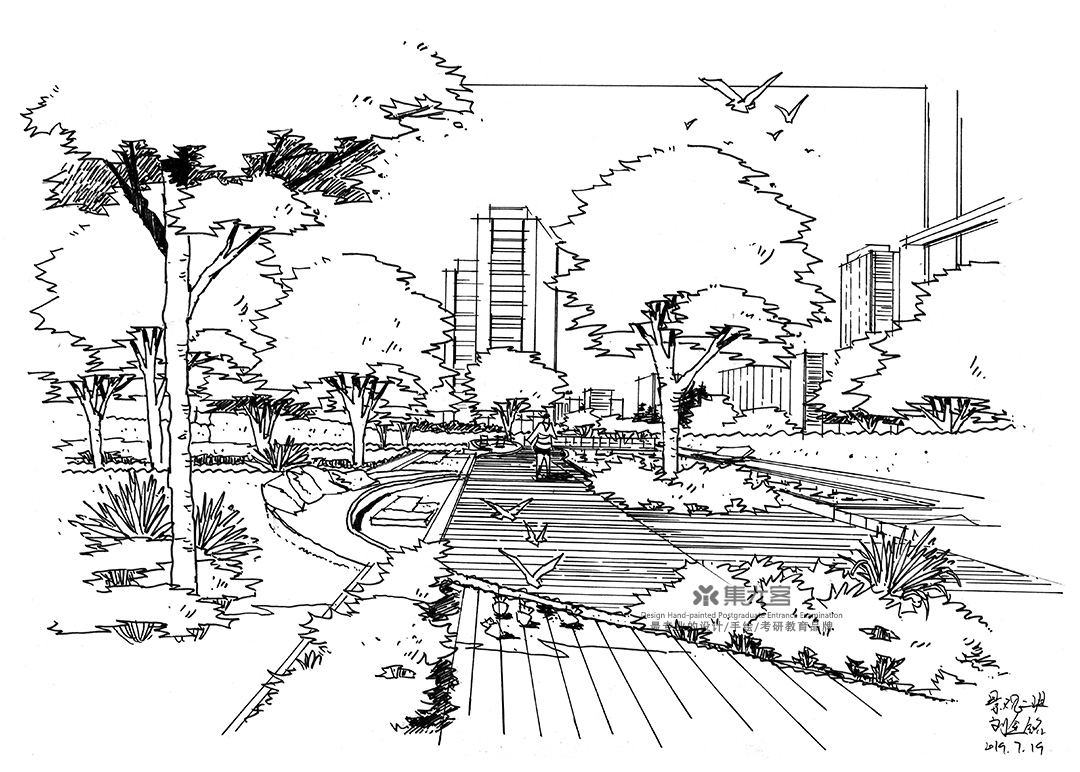 2019年集尤客暑假考研班学生作业展示景观手绘线稿