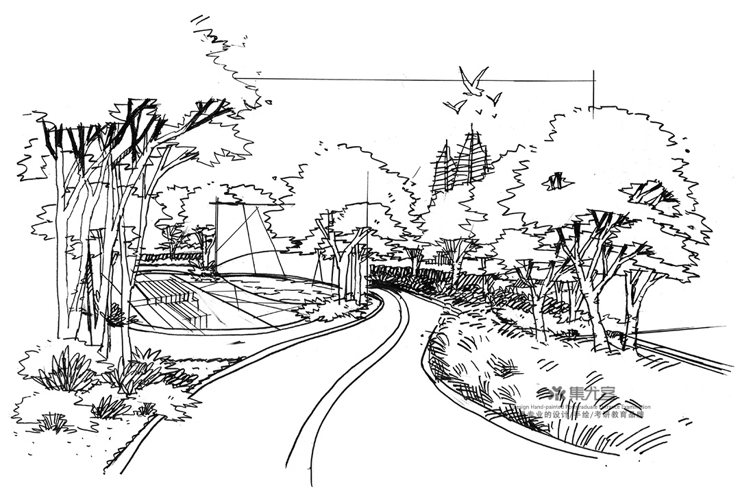 2019年集尤客暑假考研班学生作业展示-景观手绘线稿练习