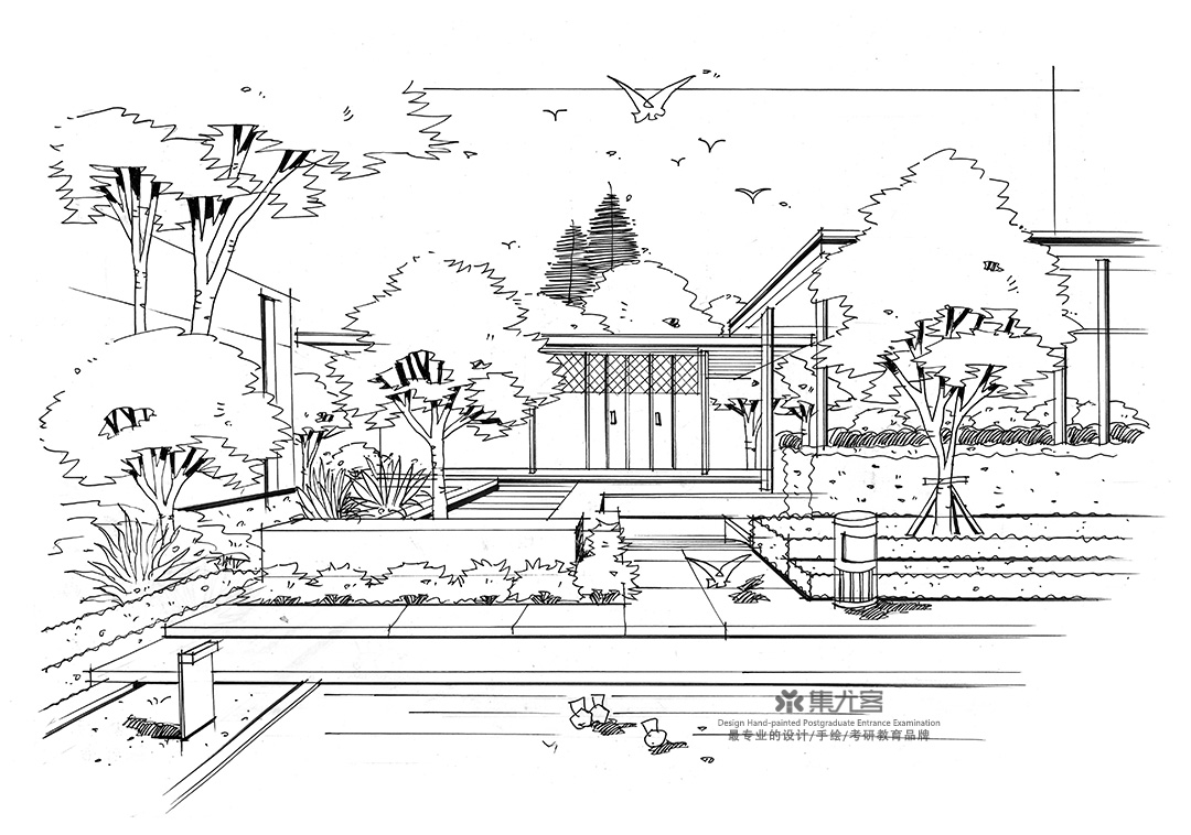 2019年集尤客暑假考研班学生作业展示-景观手绘线稿练习