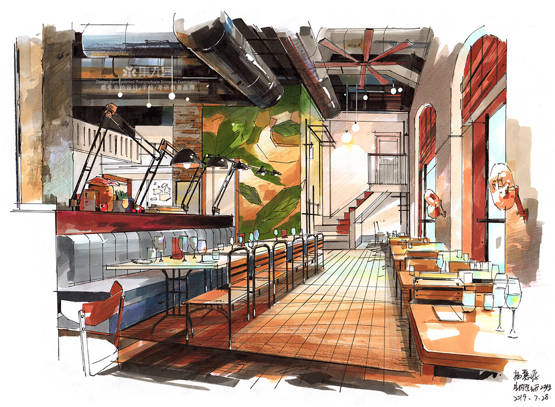 2019年集尤客暑假班学生作业展示商业空间手绘表现