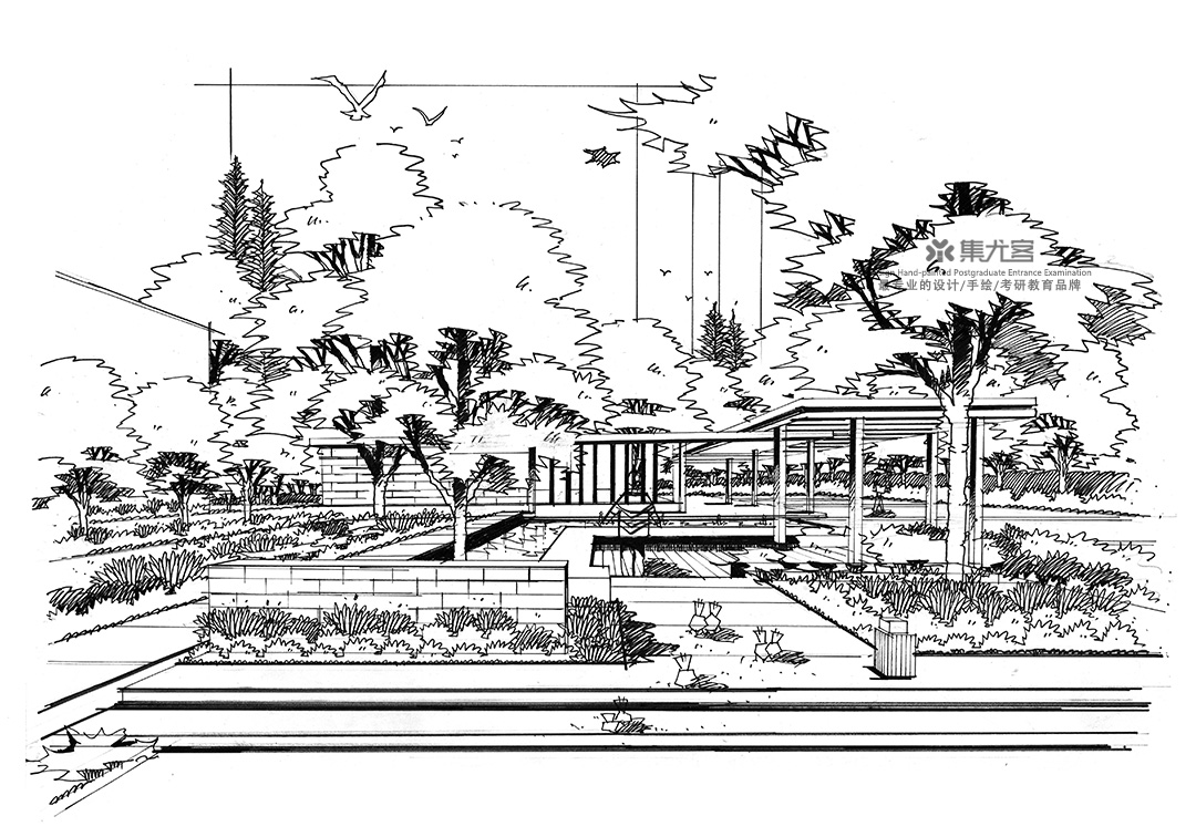 2019年集尤客暑假考研班学生作业展示-景观手绘线稿练习