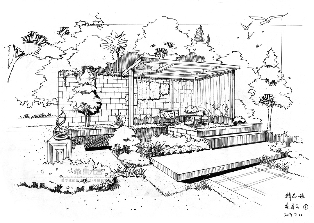 2019年集尤客暑假考研班学生作业展示-景观手绘线稿练习