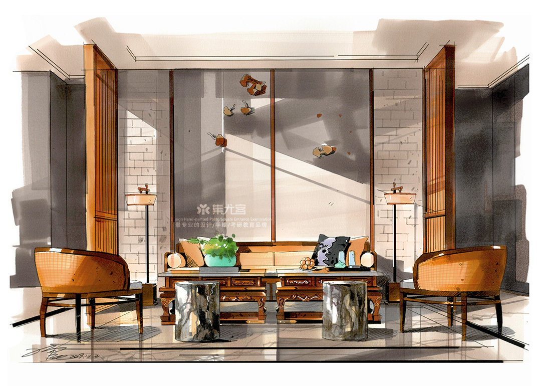 丁震室内空间手绘作品欣赏