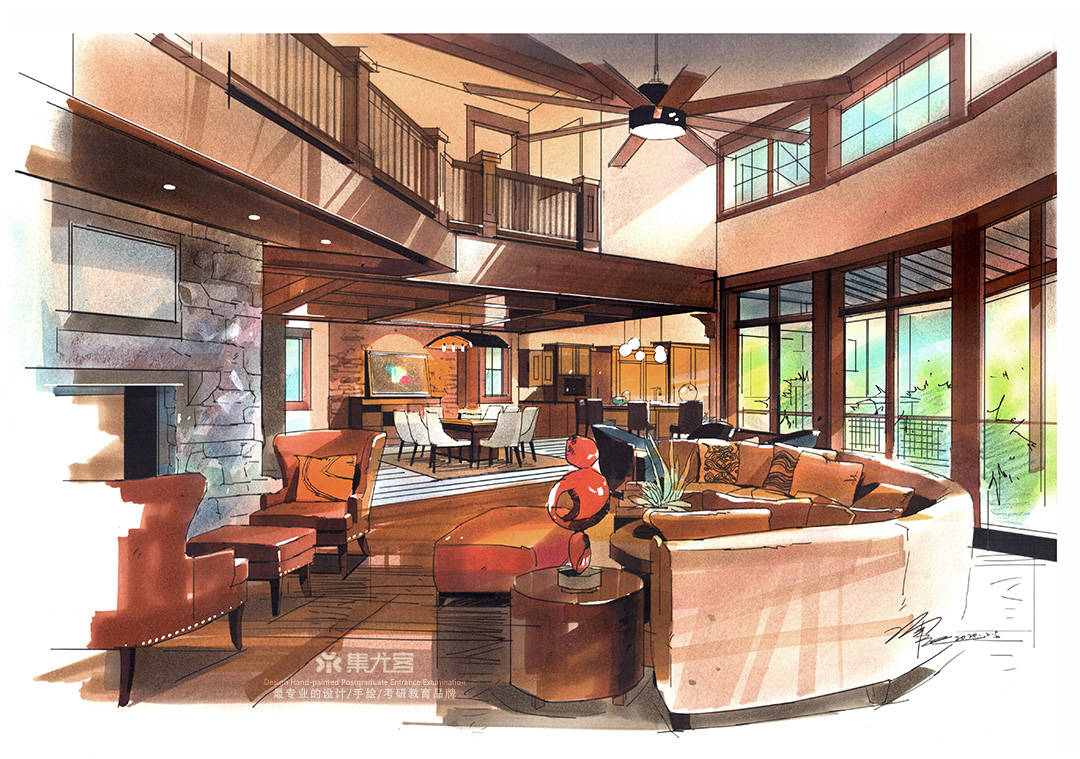 丁震室内空间手绘作品欣赏