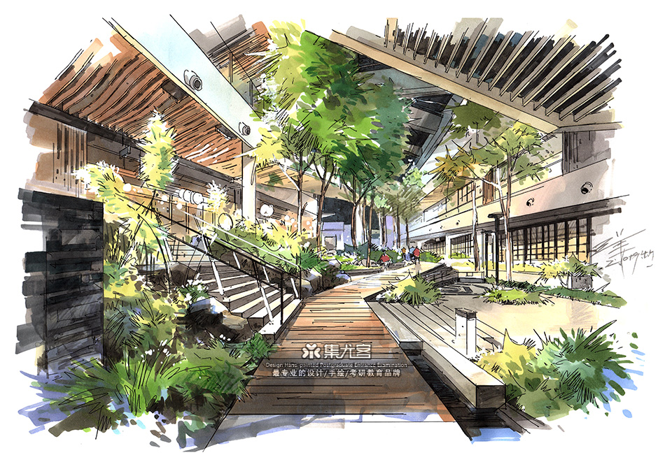 王姜景观园林手绘表现作品欣赏一