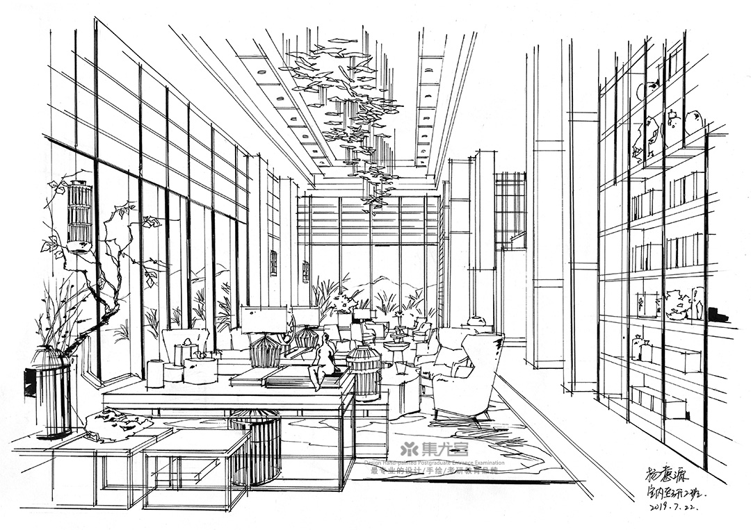 2019年集尤客暑假考研班学生作业展示室内手绘线稿