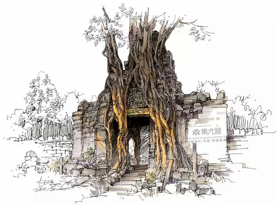 夏克梁马克笔手绘之东南亚庙宇