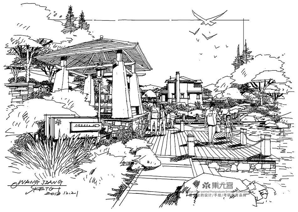 王姜建筑景观线稿表现作品