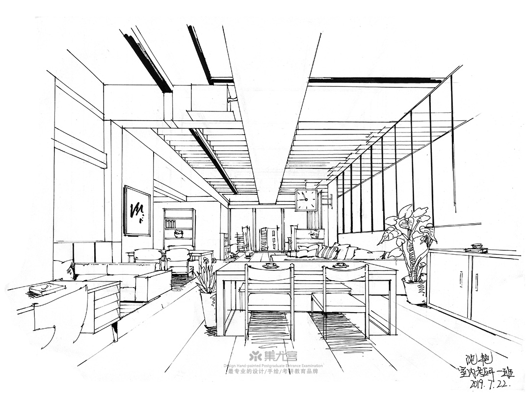 2019年集尤客暑假考研班学生作业展示-室内手绘线稿