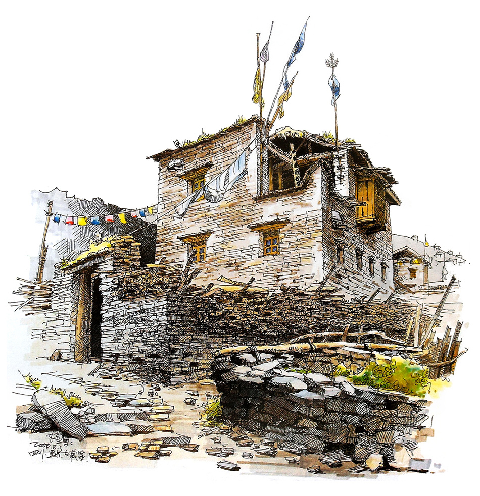 夏克梁马克笔手绘之藏族民居