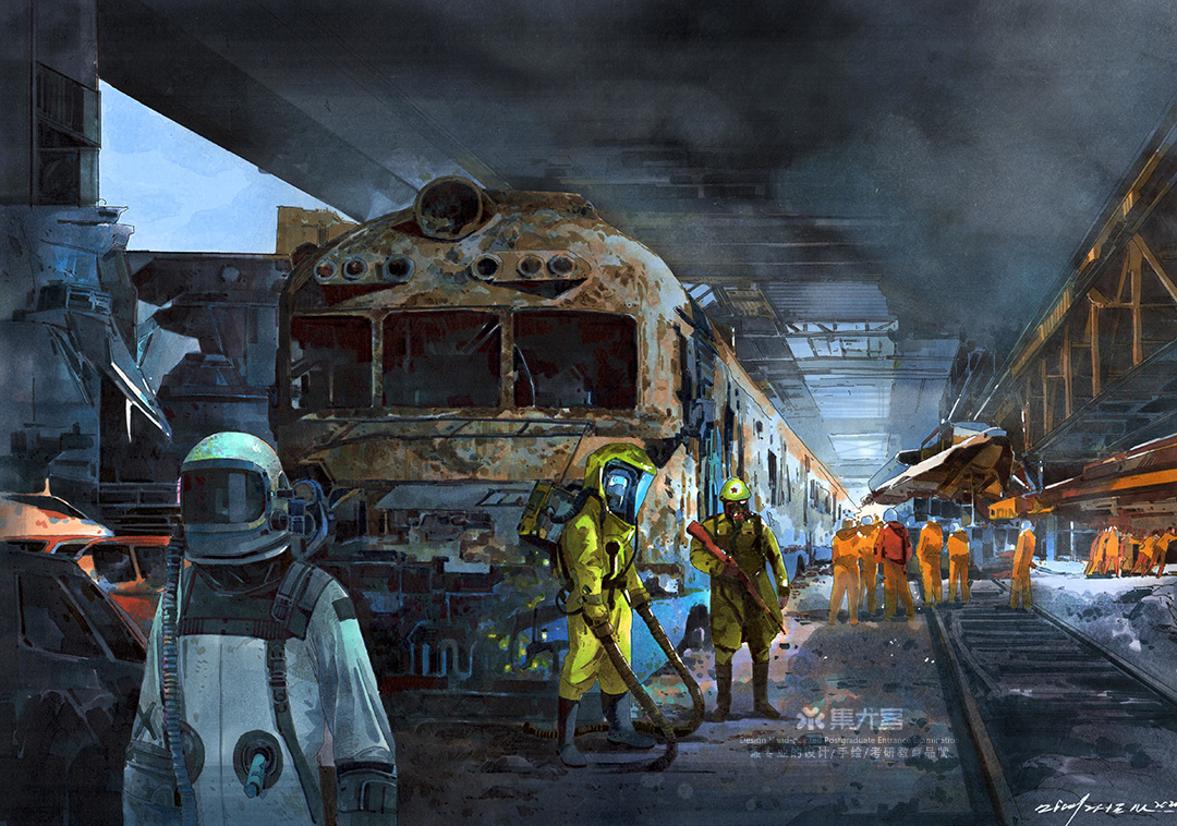 丁震赛博朋克街景手绘作品欣赏