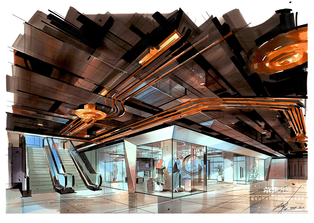丁震商业空间手绘表现作品欣赏