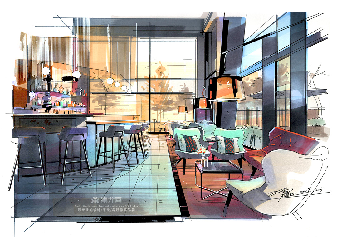 丁震餐饮空间手绘表现作品欣赏