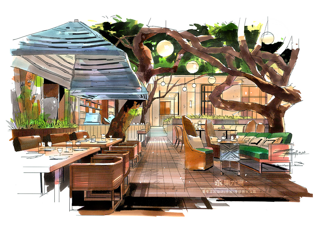 丁震餐饮空间手绘表现作品欣赏