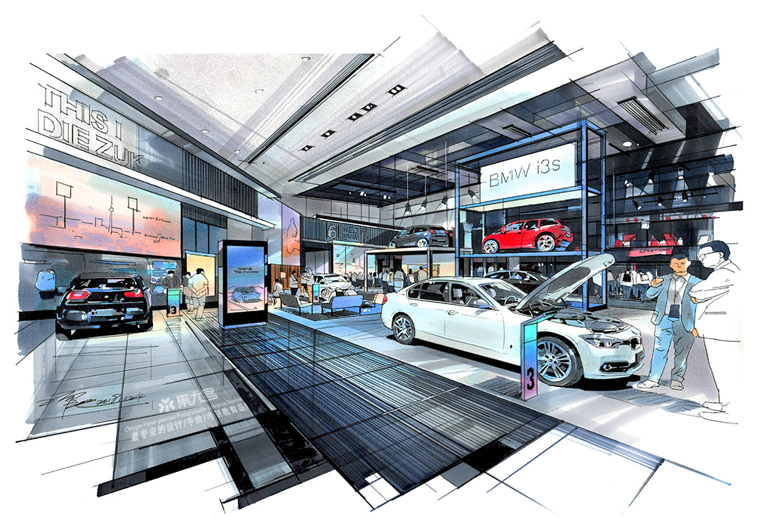 丁震商业空间手绘表现作品欣赏