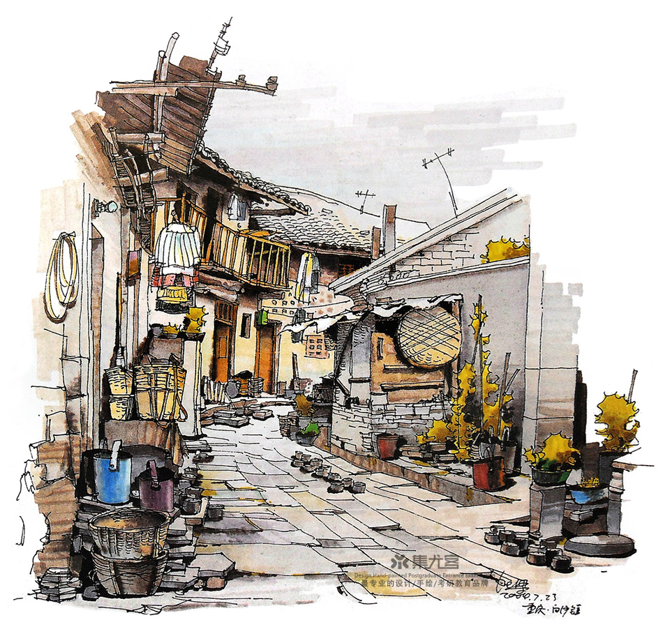 四川民居手绘图片