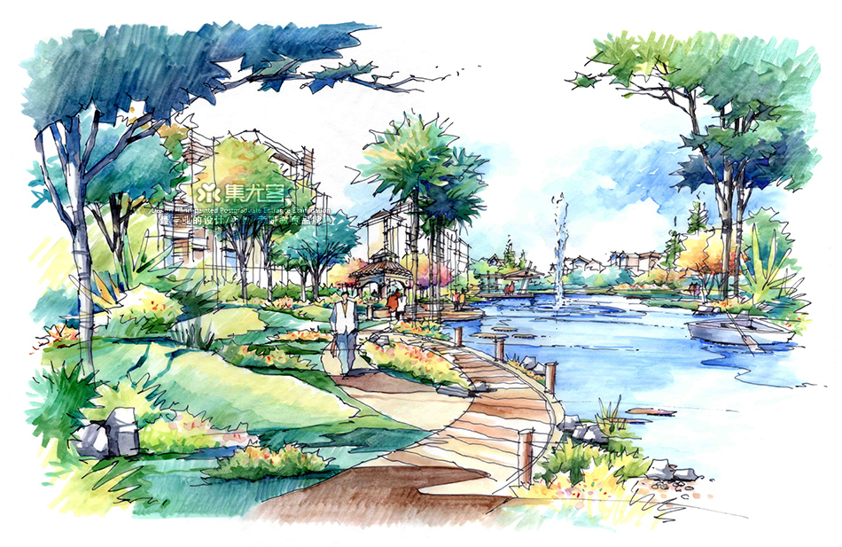 马晓晨建筑景观手绘作品欣赏一